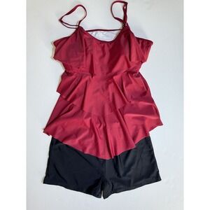 Red Swimsuit Women Ruffled Flounce Top with Bikini Boyshort Bottom Plus‎ Sz 4XL
